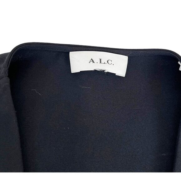 A.L.C.  Black Lex V-Neck Long Sleeve Cuffed A-Line Dress Women's Sz 12 - Picture 5 of 10
